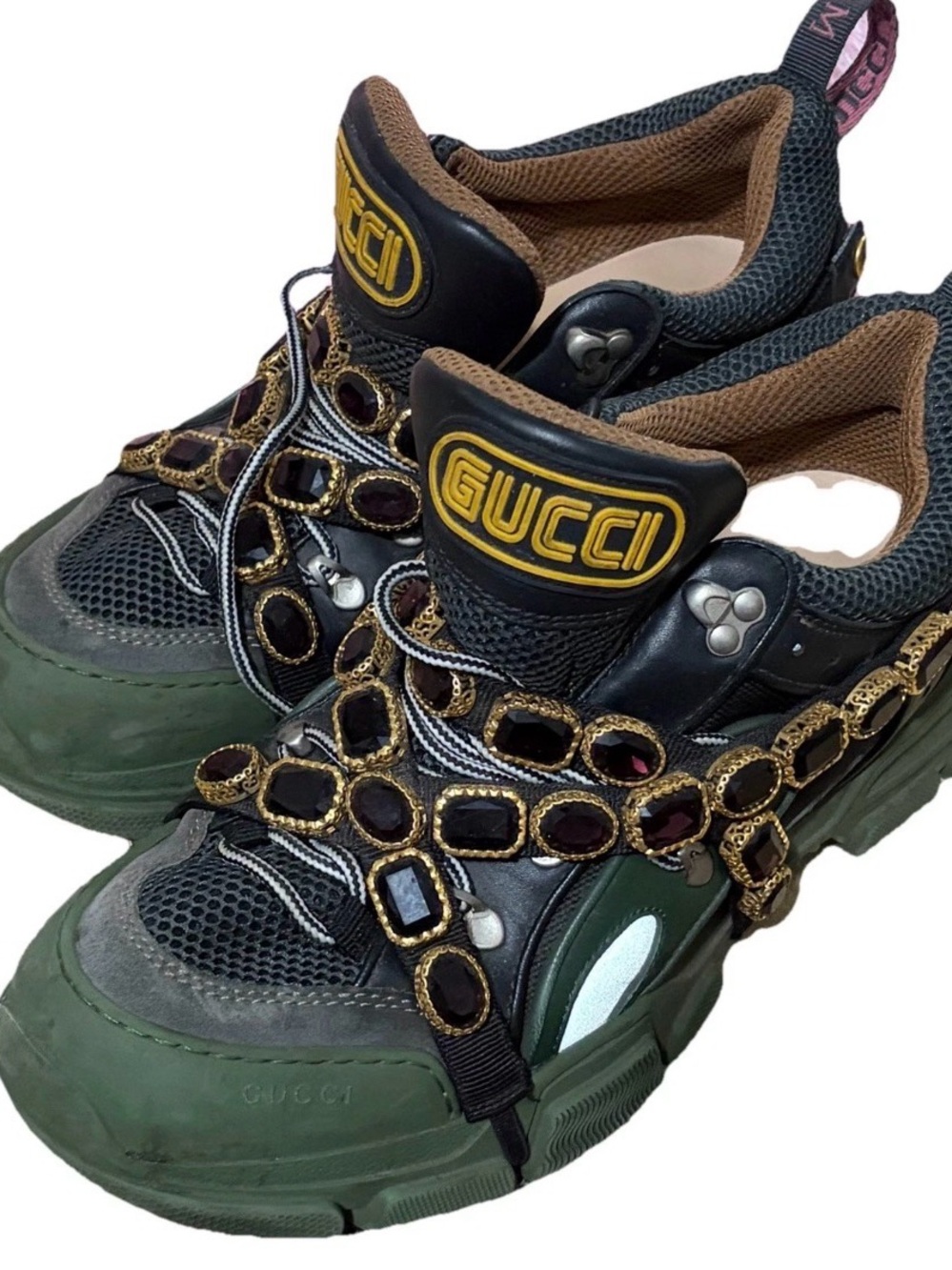 Gucci Flashtrek Sneakers With Removable Purple Crystal Embellishment Size 9